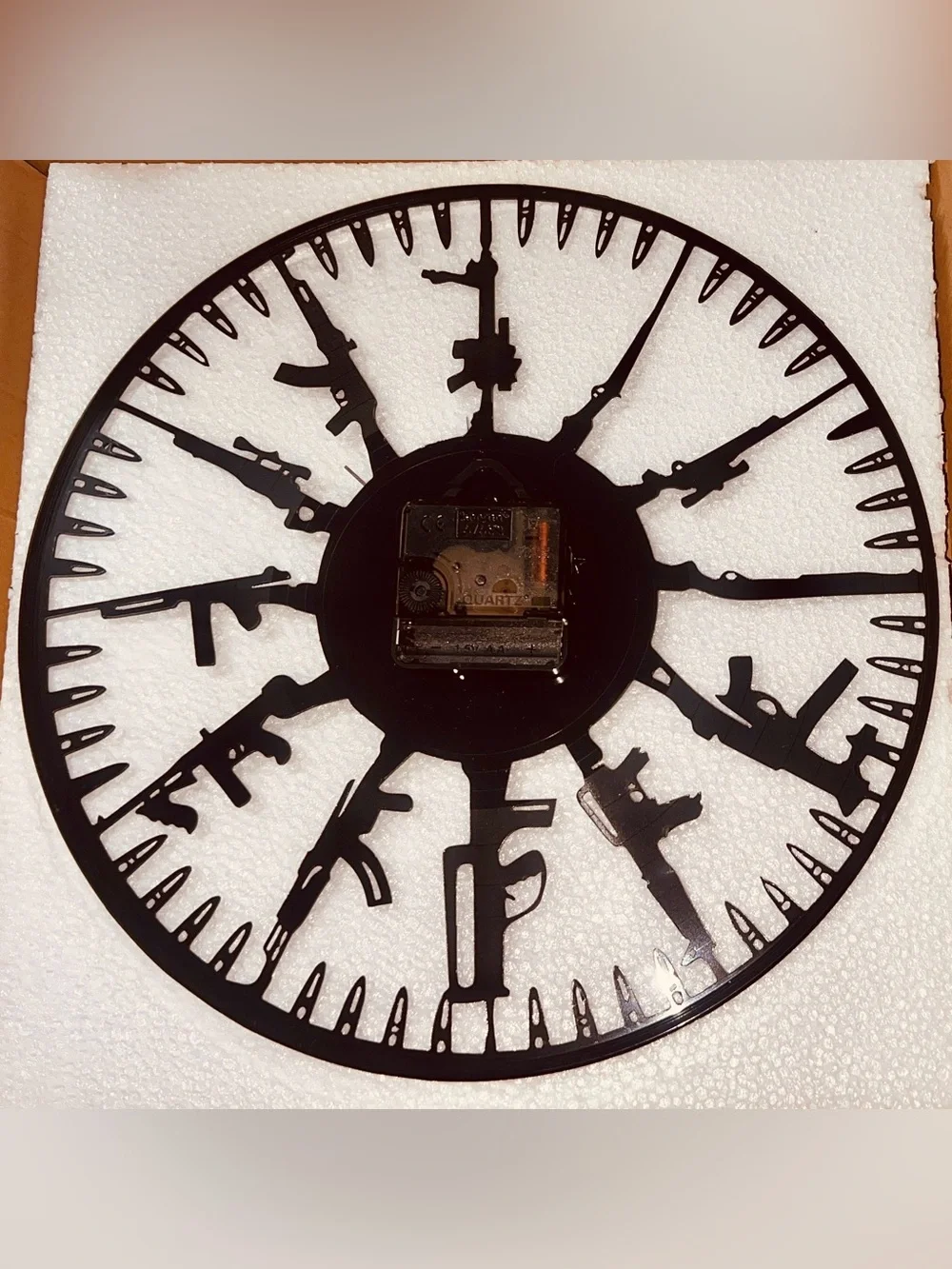 Vinyl Record Gun Theme Wall Clock Silent Non Ticking - Lightweight - by KingLive